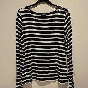 Black and white stripped long sleeve top.